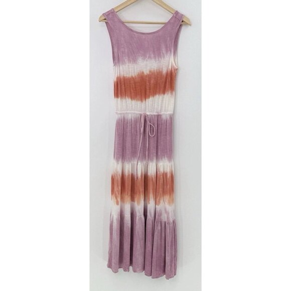 Knox Rose Lilac Tie Dye Sleeveless Tiered Flow Maxi Dress Size XS Boho Hippie - Picture 1 of 13